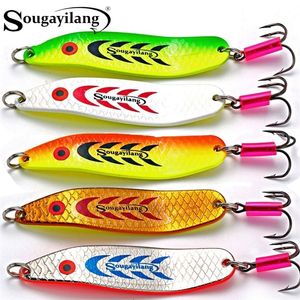 Sougayilang Metal Strong Hard Lure Spinner Spoon 5 Colors Fishing Lures Artificial Popper Crank Shark Bait Saltwater Tackle Tool 220221