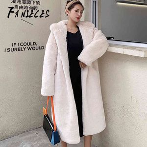Kış Moda Yüksek Kalite İmitasyon Kürk Uzun Kadın Gevşek Kalın Sıcak Vizon Kürk Teddy Ceket Manteau Femme 210520