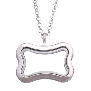 Dog Bone Shape Floating Locket Pendant Necklace Open Living Memory Necklaces for women fashion jewelry will and sandy