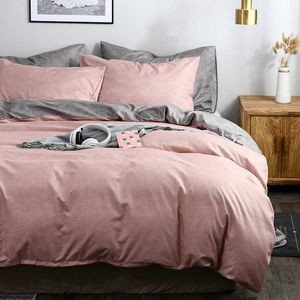 古典的な寝具セット10サイズソリッドカラーサマーベッドリネン2/3ピース/セット布団カバーセット牧歌的なベッドシートABサイド羽毛布団カバー210706