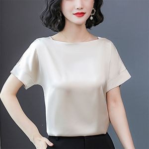 韓国のシルク女性ブラウスシャツサテントップスエレガントなソリッドトッププラスサイズBlusas Mujer de Moda 210531