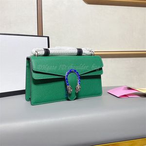 2021 Mulheres famosas designer bolsa esmalte tigre cabeça fecho ombro sacos de couro verde brilhante saco de flap retro prata corrediça corrediça cinto transversal