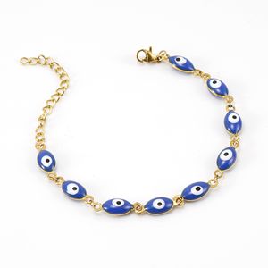 Western New Trendy Gold Plated Stainless Steel Chain Colorful Oval Evil Eye Beads Bracelet Jewelry for Women Gift