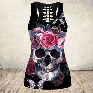 Goth Hollow Out SleeveLegrunge Grafisk Punk Tank Toppar Kvinnor Sommar Skull Utskrift Plus Storlek 5XL Tee Bodycon Kläder Y2K X0507