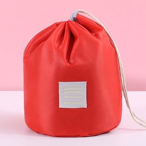 Estilo coreano bolsa barril em forma de maquiagem cosmética sacos elegante nylon tambor saco de lavagem grande capacidade Maquiagem organizador mulheres bolsa de armazenamento