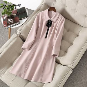 Europe Fashion Runway Spring Clothes Women Long Sleeve Peter Pan Collar Bowknot Sweet Dress Elegant Robe Femme Casual Vestidos 210601