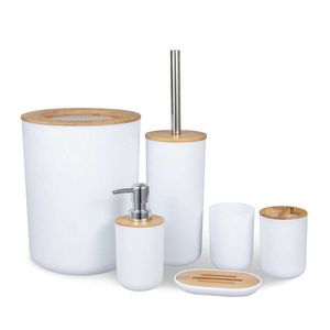 Schüssel Abfallbehälter Bambus Bambus Holzzubehör Set Toilettenbürste Seifenspender Küche Arbeitsplatte freistehend zu Hause el 210709