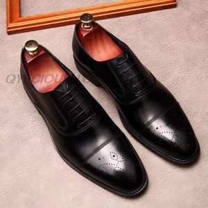 Bandmade Mens Cap Toe Платье Обувь 100% Теленка Кожа Оксфорд Черный Кружев Роскошный Брогу Свадьба Обычная Обувь для мужчин