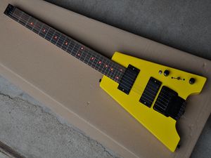 Headless Yellow Body Unusual Shape Electric Guitar,Rosewood fingerboard With special Dots,Provide customized service