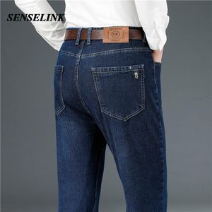Мужские джинсы 2021 Летний темно-синий растяжение мужчины бизнес-случайный бренд Классик прямой размер большой размеры 28-40