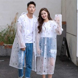 Raincoat transparente À Prova D 'Água Longo Casacos Com Capuz Tamanho Big Bloak Poncho Mulheres Homens Impressão dos Desenhos Animados Clear Jacket Capa 211025