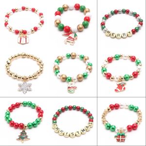 Hot Selling Mode Smycken Chirstmas Akryl Beaded Barn Armband Söt Xmas Hänge Baby Girls Pearl Lycka 1606 B3