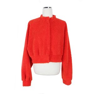 Women Orange Jacket Ted Faux Fur Lambwool Stand Collar Short Croped C0296 210514