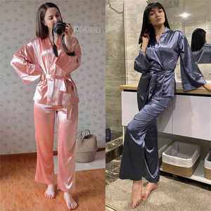 Solid Women Robes With Sashes 2 Piece Set 210809