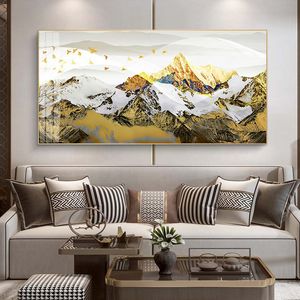 Nordic Golden Mountain Bird Paesaggio Astratti Dipinti Su Tela Stampa Poster Pittura A Olio Per Soggiorno casa moderna