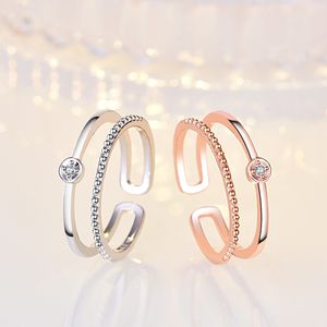 18 Karat Roségold, zweilagiges Ringband, offener, verstellbarer Diamantring, Verlobungsring, Modeschmuck, Geschenk, Will und Sand