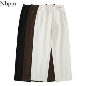 NBPM Moda Fałszywe zamki błyskawiczne umyte szerokie dżinsy nogi kobieta wysoka talii streetwear dziewczyny drelichowe spodnie spodnie mujer mam dno 210529