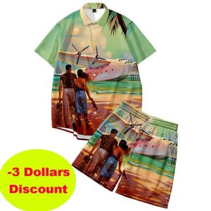 O verão dos homens de mangas curtas camisas de mangas curtas Pinturas de tamanho grande Digital Impresso Camisas Shorts Casual Praia Camisas Plus Size Terno Homens G0918