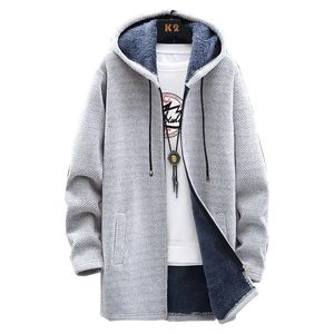 Men's Trench Coats Warm Casual Medium Hooded Jacket Long Winter Thick Wool Knitted Sweater.