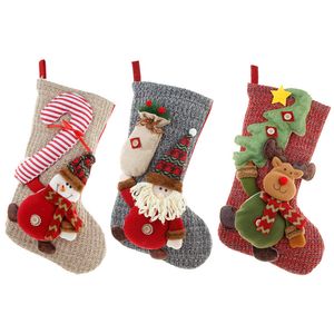 Stickad ull Stor Strumpor Santa Claus Snowman Deer Christmas Socks Presentväska Eldstadsdekorationer