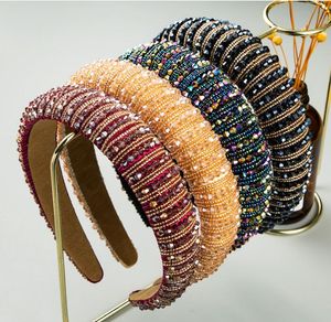 24 Farben High-End-Damen-Schwamm-Stirnband, einfache, breitseitige, modische, handgefertigte Perlen-Netz-Rot-Temperament-Stirnbänder, koreanische Haar-Accessoires