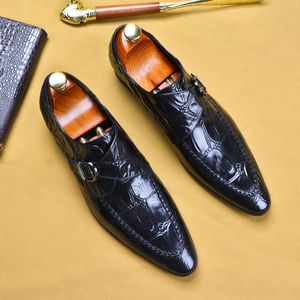 Dress Shoes Mens Fashion Wedding Buckle Genuine Leather Brand Casual Office Oxford Shoe Business Pointed Toe Black Formal Shoe