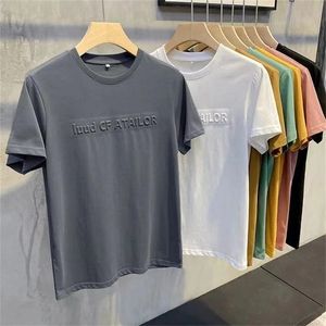 Verão em relevo em relevo laca impressão europeu americana homens tshirt curto 0-pescoço cor sólida moda casual top t-shirt 210716