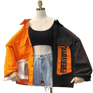 Harajuku негабаритная лоскутная куртка женская весна осень поступление вагурдное пальто HIP Hop Streetwear Свободно BF стиль куртки 210914