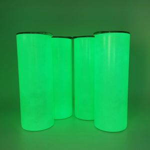 sublimering glöd i mörkret 20oz rakt vatten tumbler ljus termisk överföring travel termos fluorescens ljus DIY färg dricka te öl kopp