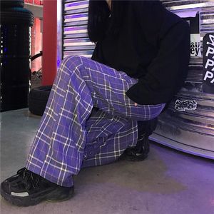 Vintage fioletowe spodnie w kratę jesienne zima spodni kobiety man jogger spoda hip -hop kontrast szachownica harajuku męskie spodnie