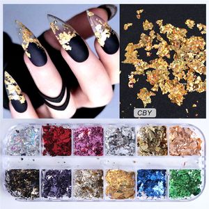 Manicure Grids Nail Stickers Sequins Paillette Aluminum Flakes Gold Silver DIY Butterfly Star Pigment Nails Art Decorations Mirror Glitter Foil Paper Decals