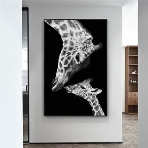 Giraffa Madre e bambino Dipinti su tela Poster e stampe su parete Poster e stampe Animali nordici Immagini d'arte divertenti Cuadros Decor