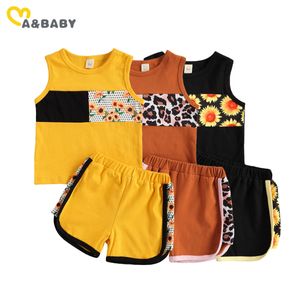 1-5y verão casual criança criança menina roupas conjunto flor leopardo colete top shorts outfits trajes tracksuit 210515