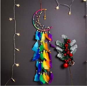 Dream Catcher Boho Настенные Висячие Декор Красочные Руководства Перо ручной работы Полукруг Луна Дизайн Домашние Украшения Подарки