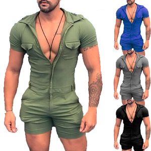 Agasalhos de verão top Sexy Macacão Masculino Macacão Shorts Vestuário Moda Moda Com Zíper Sem Manga Macacão com Capuz Masculino 626453099106