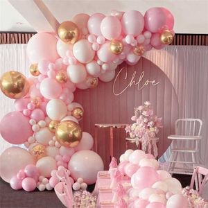 Balloons Arch Set Pink White Gold And Confetti Balloon Garland Wedding Baby Baptism Shower Birthday Party Balloon Decoration 211216