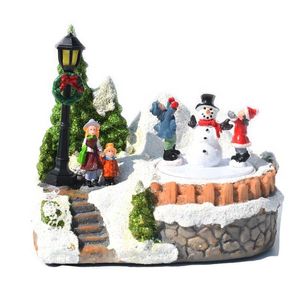 Natal resina artesanato aldeia música luminosa casa pequena casa boneco de neve luzes led luzes presente casa decoração ornamentos 211019