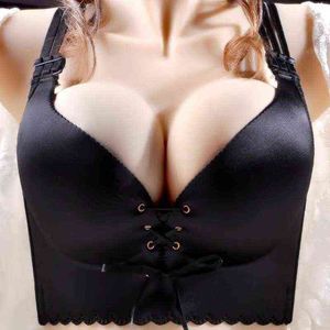 Reggiseno push up fasciatura Donna 34-52 C D E Plus Size Bralette Nero Reggiseni sexy Intimo senza fili Reggiseno raccolto sottile Seno grande 211217