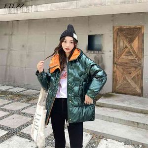 Mulheres Inverno Com Capuz Cor Parkas Outono Outono Feminino Casual Zipper Quente Neve Revestimento Green Jacket Outwear 210430