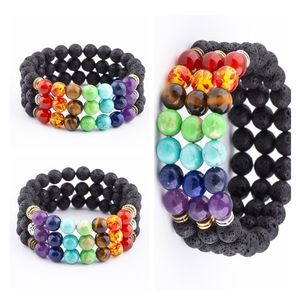 8mm Lava Stone Reiki 7 Chakra Beaded Strand Bracelet DIY Aromatherapy Essential Oil Diffuser Bracelets for Women Men Yoga Buddha Energy Jewelry