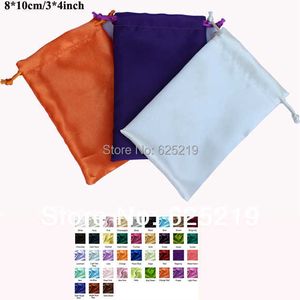 (50pcs)White 8*10cm/3*4inch soft satin drawstring bag gift packaging wedding satin pouch customize size and 211014
