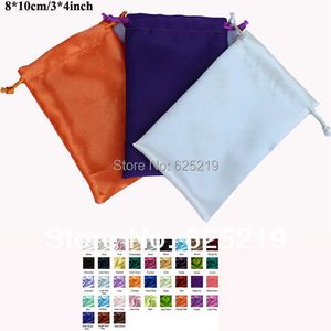 (50pcs) 화이트 8 * 10cm / 3 * 4inch 부드러운 새틴 Drawstring 가방 선물 포장 웨딩 새틴 파우치 사용자 정의 크기 및 211014