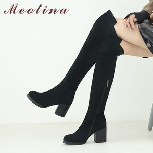 Thigh High Boots Real Leather Women Cow Suede Thick Heel Over the Knee Zip Super Shoes Lady Winter 34-39 210517 GAI 29192