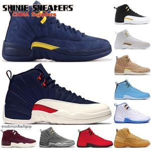 OG S 12 12S män basketskor Michigan Bulls College Navy UNC Vachetta Tan Wheat Dark Grey Bordeaux Wings Playoffs Taxi Mens Sports Sneakers