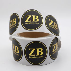 Custom Gold Foil Logo Adhesive Labels Printed Matte Circle Package Labels Waterproof Black Envelope Seal Sticker Hot Stamping