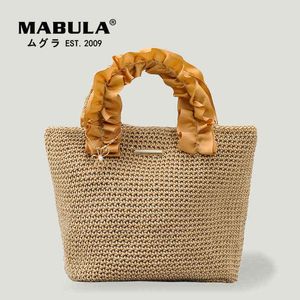 Sacos de compras Mabula design ruched bolsa de palha artesanal para praia verão top handle travel bolsas saco de compras 220303