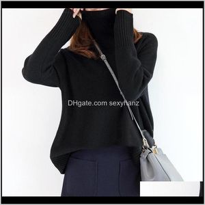 Swetry Damskie Odzież Odzież Drop Delivery Turtleneck Kobiety 2021 Wood Wool Knit Pullover Casual Casual Solid Color Black Sweter 1 r