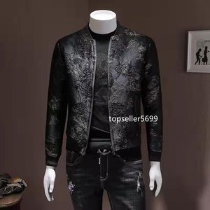 2022 autumn and winter new Jackets tide models Overcoat Men clothing embroidered crown small bee dark flower medal jacket slim zipper jacket