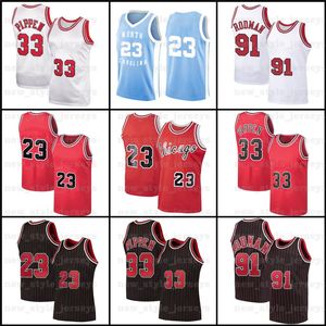 NCAA North Tar Heels MJ 23 Michael Retro Jersey Dennis 91 Rodman Scottie 33 Pippen çizgili Ness 1995 1996 Basketbol Forması