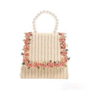 Cute Kids Straw Purses and Handbags Mini Crossbody Little Girl Rattan Pures and Bags Baby Small Coin Bag Toddler Pearl Tote